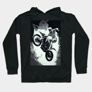 Dirt bike rider low angle  w/ grey and white Hoodie